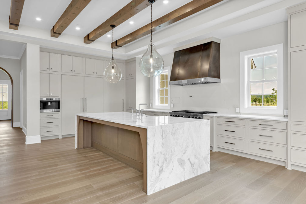 New Albany Custom Home Builder Waterfall Island Kitchen